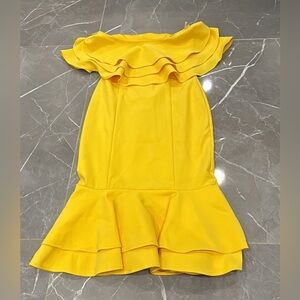 Yellow strapless midi dress . Size S